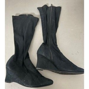 George Jasmine Black Knee High Wedge Boots Size 8.5m